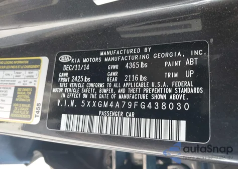 2015 Kia Optima Lx из США, поврежденный, VIN 5XXGM4A79FG438030